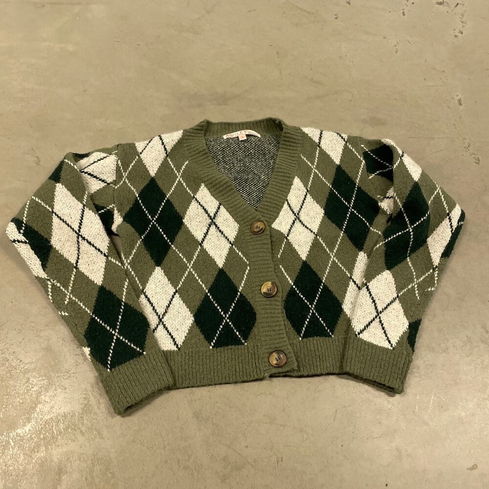Y2K argyle cropped cardigan sweater